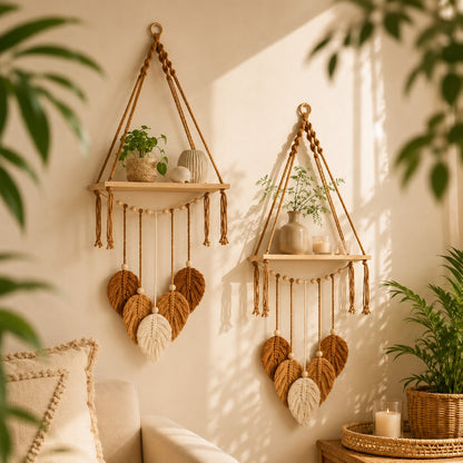 étagère-plante-brun-deux-tablettes