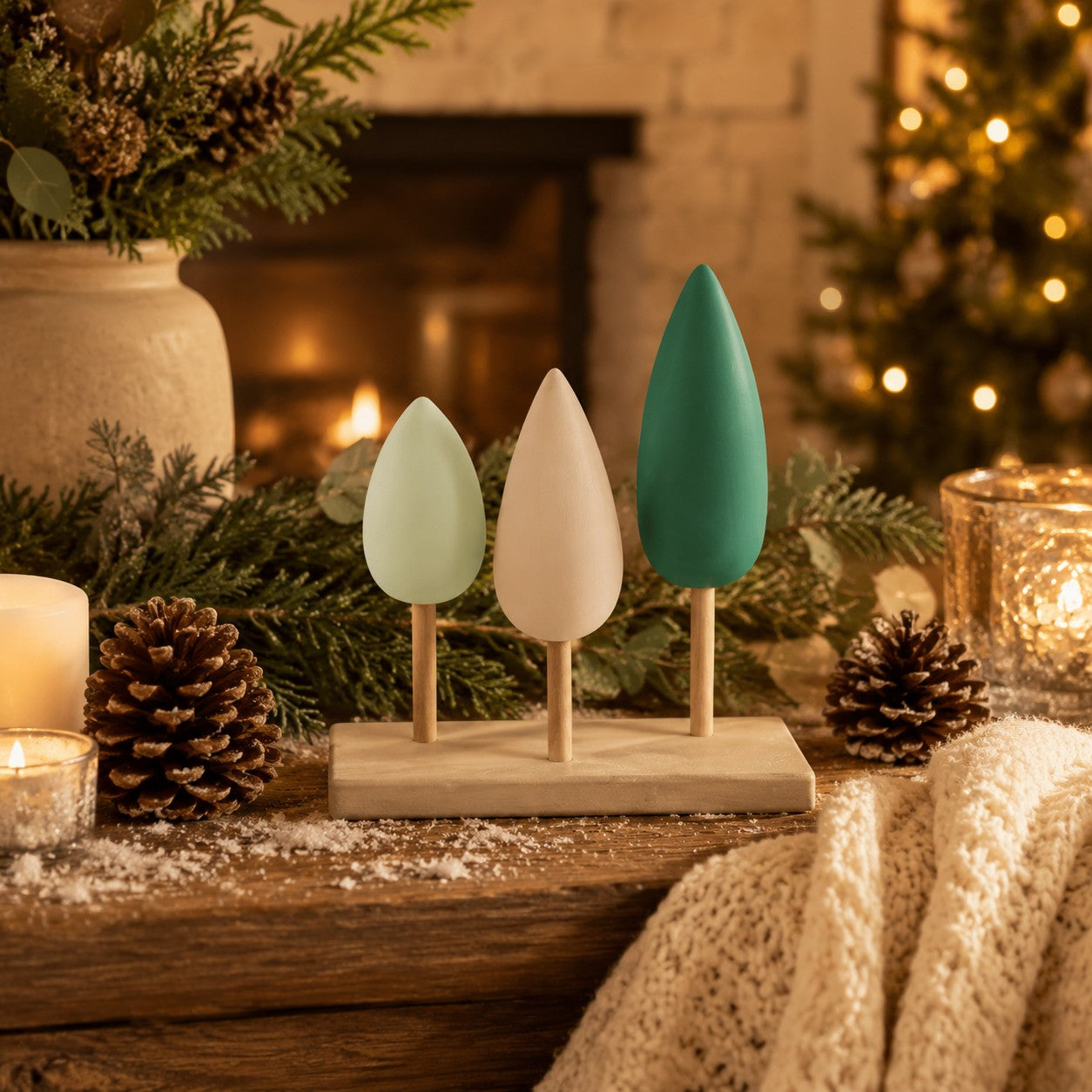 miniature-village-de-noël-arbres-bleu