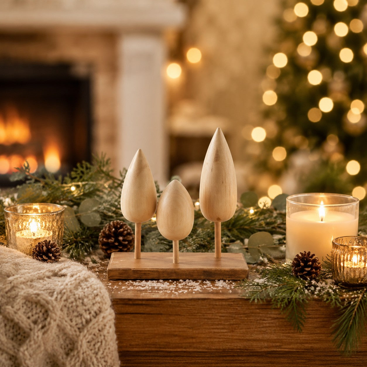 miniature-village-de-noël-arbres-bois