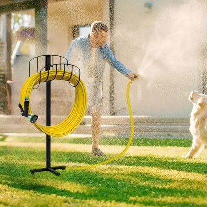 GOPLUS Support De Tuyau D'Arrosage Autoportant En Métal - Rangement Jardin Extérieur, Noir