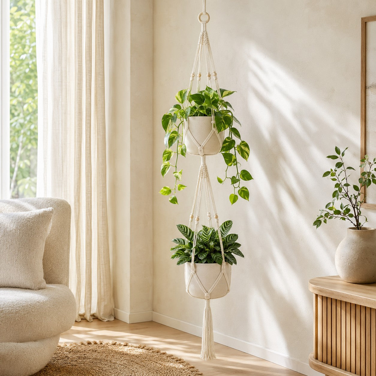 suspension-plante-macramé-deux-pots