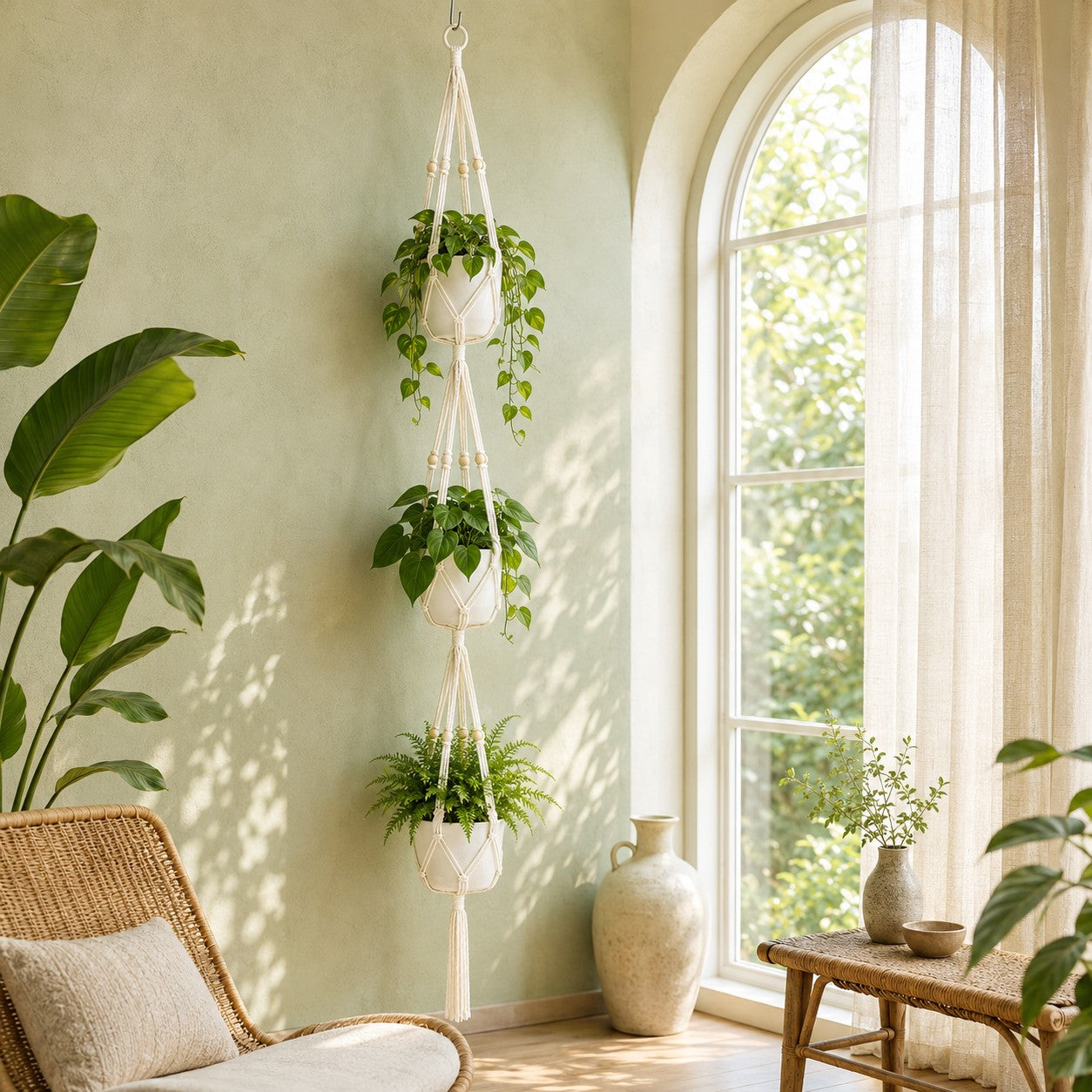 suspension-plante-macramé-trois-pots